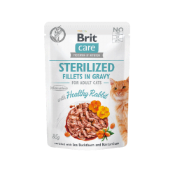 BRIT CARE CAT POUCH STERILIZED FILLETS IN GRAVY WITH HEALTHY RABBIT ENRICHED WITH SEA BUCKTHORN  AND NASTURTIUM 85G